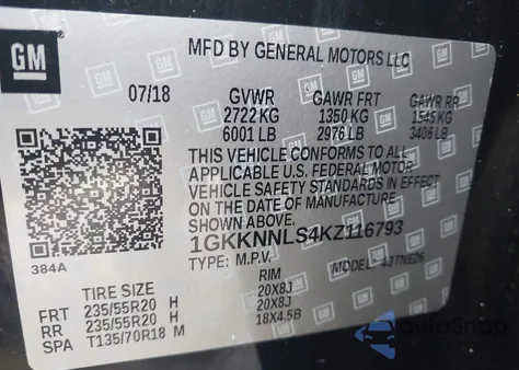 2019 GMC Acadia Slt-2 from USA, damaged, VIN 1GKKNNLS4KZ116793